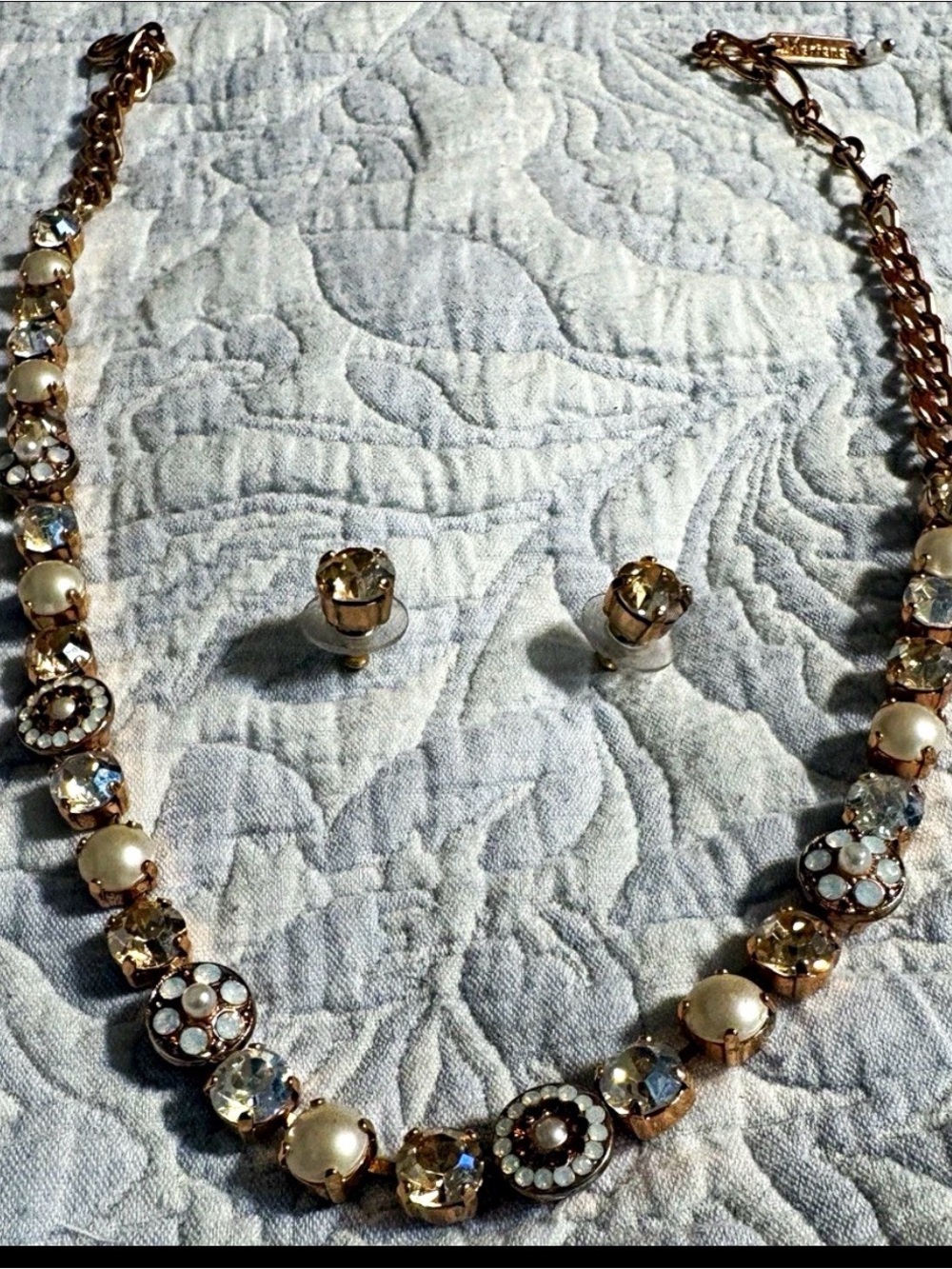 Mariana Necklace & Earrings Womens Gold Crystal Pearl Statement Jewelry Set